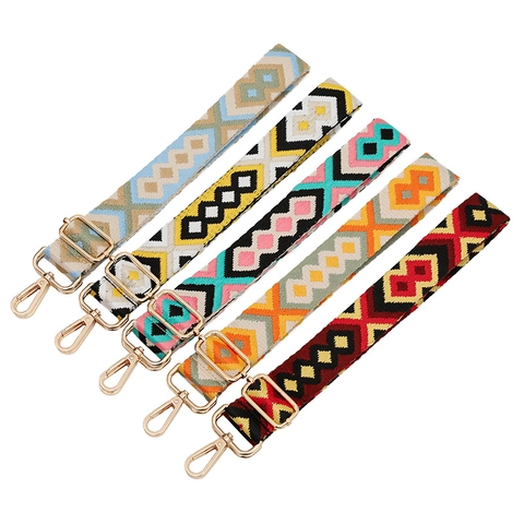 Tracolla di Ricambio Larga Regolabile con Motivo a Rombi Geometrici Etnici Tracolla in Poliestere Multicolore per Accessori Borsa a Tracolla Donna
