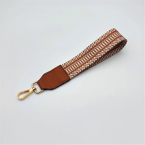 Ethnic Geometric Woven Bag Strap Polyester PU Leather Short Handle Strap Replacement With Metal Lobster Clasp For Handbags