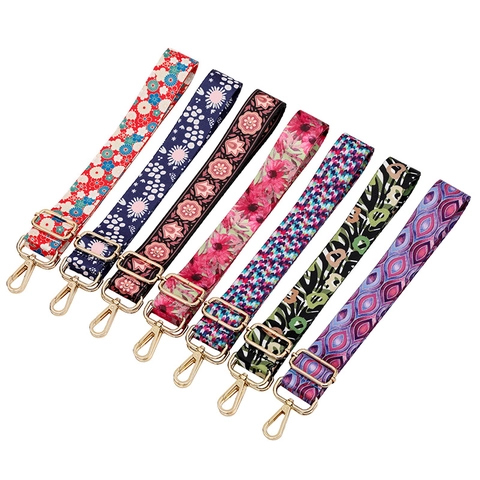 Tracolla Regolabile in Poliestere con Stampa Sostituzione per Donna Etnico Floreale Tracolla Larga con Fibbie in Metallo Accessori per Borse