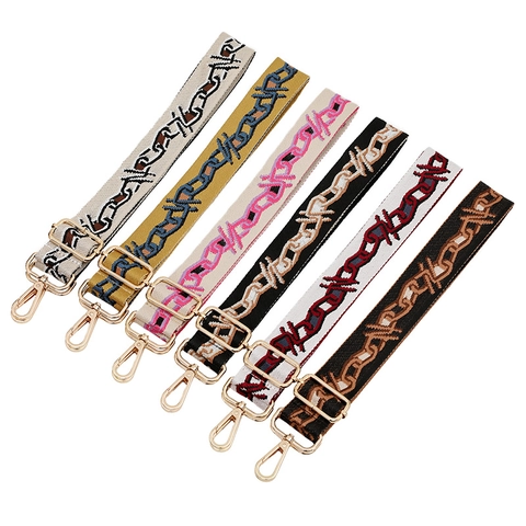 Adjustable Polyester Wide Shoulder Strap Replacement For Handbags Geometric Jacquard Pattern Bag Strap With Alloy Buckle