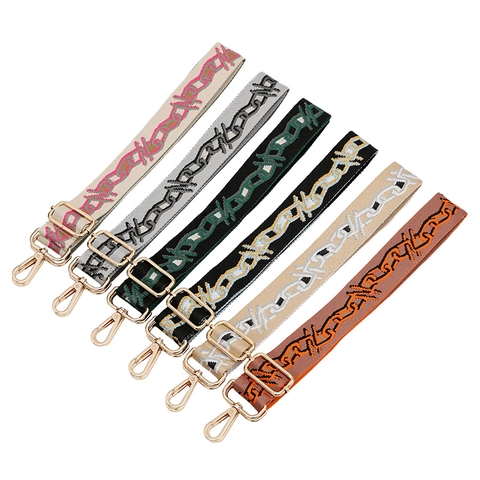 Adjustable Polyester Wide Shoulder Strap Replacement For Handbags Geometric Jacquard Pattern Bag Strap With Alloy Buckle