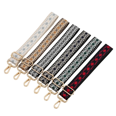 Adjustable Wide Replacement Bag Strap Ethnic Geometric Woven Shoulder Crossbody Belt With Metal Buckles For Handbags Women