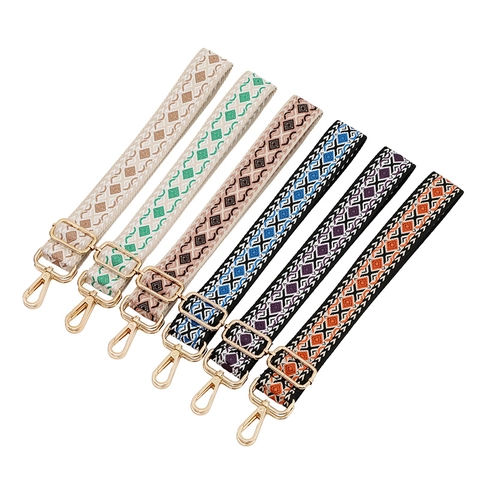 Adjustable Wide Replacement Bag Strap Ethnic Geometric Woven Shoulder Crossbody Belt With Metal Buckles For Handbags Women