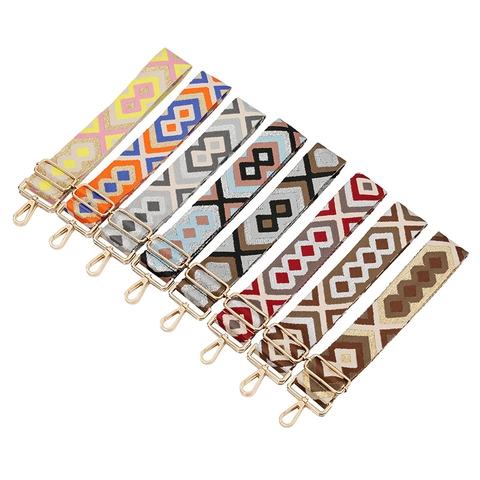 Tracolla Regolabile Stile Etnico Jacquard a Rombi Cinturino Largo di Ricambio in Poliestere Intrecciato per Borse da Donna
