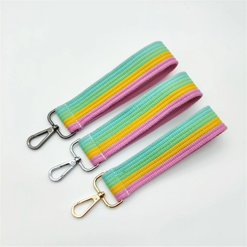 Tracolla per Borsa in Poliestere Intrecciato a Strisce Arcobaleno Maniglia Corta di Ricambio con Chiusura a Moschettone in Metallo Donna