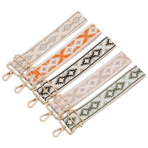 Tracolla Larga per Borsa Jacquard Geometrica Etnica Bohemien Regolabile in Poliestere per Sostituzione Con Fibbie in Metallo per Borse da Donna