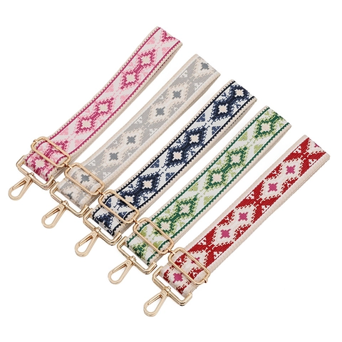 Tracolla Larga per Borsa Jacquard Geometrica Etnica Bohemien Regolabile in Poliestere per Sostituzione Con Fibbie in Metallo per Borse da Donna