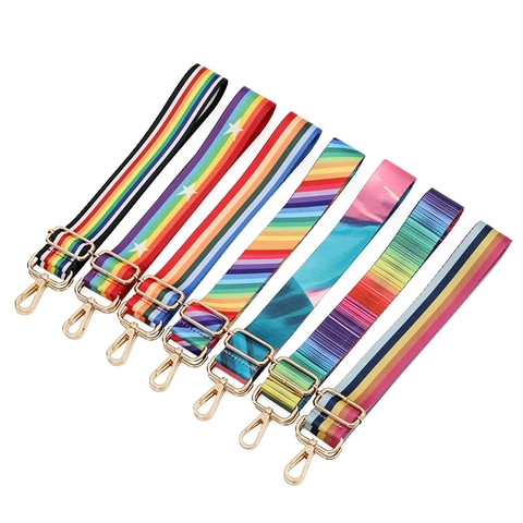 Adjustable Rainbow Striped Polyester Bag Strap Replacement Shoulder Strap With Metal Swivel Hooks For Crossbody Bags
