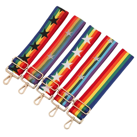 Tracolla Ricambio Borsa Strisce Arcobaleno Stelle Regolabile Larga Jacquard per Borse a Mano e Tracolla