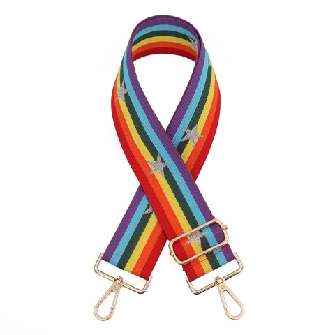 Tracolla Ricambio Borsa Strisce Arcobaleno Stelle Regolabile Larga Jacquard per Borse a Mano e Tracolla