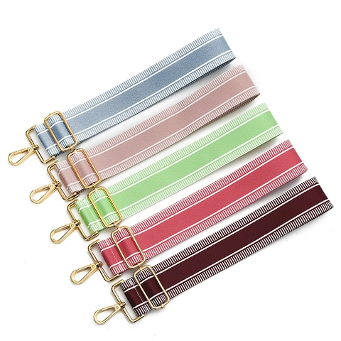 Adjustable Striped Wide Shoulder Strap Replacement For Handbags Crossbody Bag Polyester Woven Bag Strap With Metal Buckle