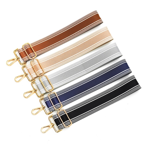 Adjustable Striped Wide Shoulder Strap Replacement For Handbags Crossbody Bag Polyester Woven Bag Strap With Metal Buckle