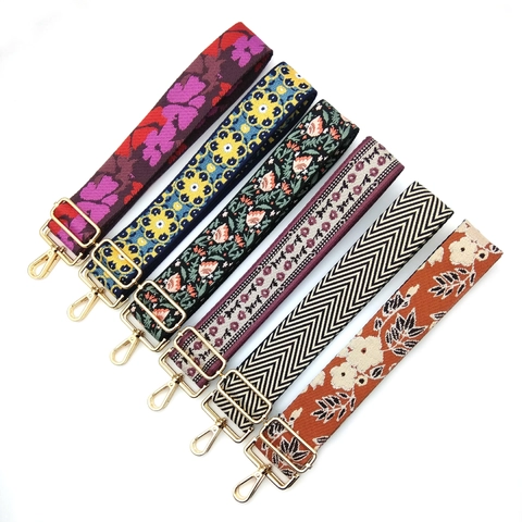 Bandoulière de Sac Large à Motif Floral Ethnique de Remplacement Bandoulière Jacquard Réglable pour Sacs à Bandoulière Accessoires Femme Style Bohème