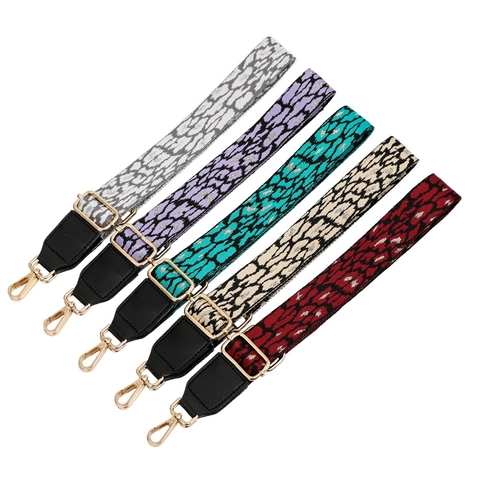 Tracolla per Borsa Ricambio Regolabile Larga con Stampa Leopardata in Poliestere per Borsa a Tracolla con Estremità in Pelle PU