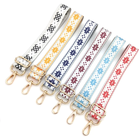 Ethnic Geometric Snowflake Pattern Adjustable Polyester Bag Strap With Metal Buckles Crossbody Replacement Shoulder Strap For Handbags