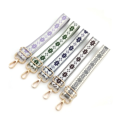 Ethnic Geometric Snowflake Pattern Adjustable Polyester Bag Strap With Metal Buckles Crossbody Replacement Shoulder Strap For Handbags