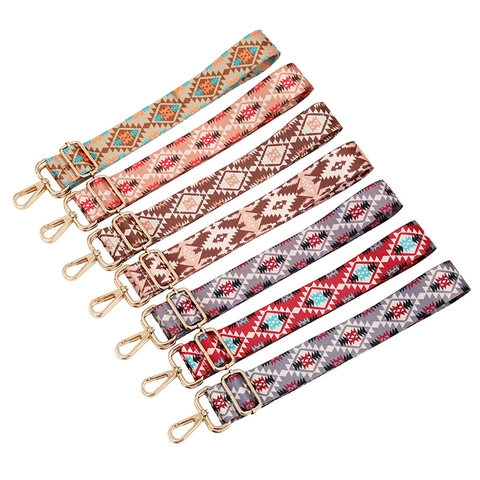 Ethnic Geometric Adjustable Bag Strap Replacement Wide Bohemian Style Shoulder Strap With Alloy Metal Buckles For Women