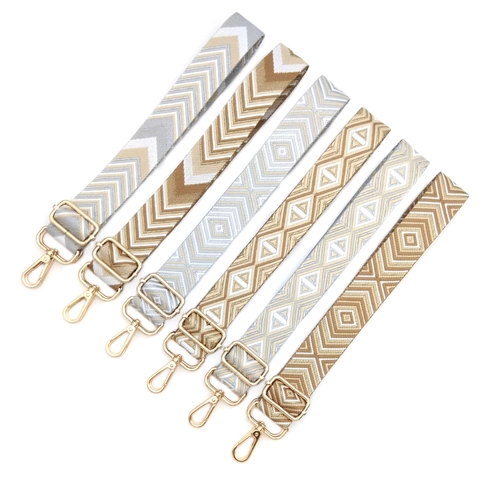 Bandoulière Réglable en Polyester Tissé Femme Motif Géométrique Remplacement Sangle Sac à Main Crossbody Boucles en Alliage