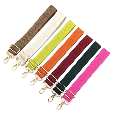 Bandoulière Large Réglable en Jacquard Remplacement Sangle de Sac Motif Géométrique Losange Avec Fermoir Métallique Pour Sacs Portés Épaule