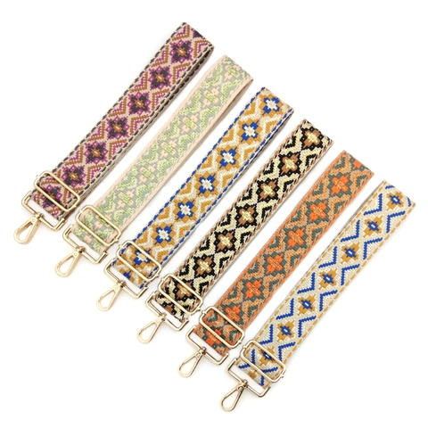 Damen Bohemian Ethno Jacquard Taschenriemen Verstellbar Polyester Umhängetasche Ersatz Schultergurt Mit Metallschnallen
