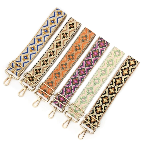 Damen Bohemian Ethno Jacquard Taschenriemen Verstellbar Polyester Umhängetasche Ersatz Schultergurt Mit Metallschnallen