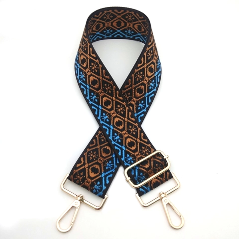Tracolla Larga in Poliestere Jacquard Etnico Regolabile Motivo Geometrico Ricambio per Borse a Tracolla da Donna Accessori