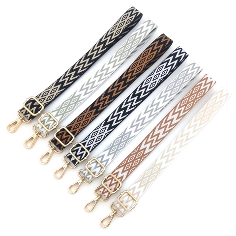 Adjustable Geometric Jacquard Bag Strap Ethnic Style Polyester Replacement Shoulder Strap with Metallic Buckles for Crossbody Bag