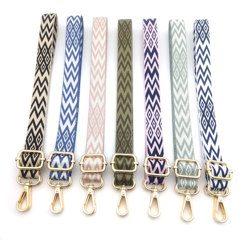 Adjustable Geometric Jacquard Bag Strap Ethnic Style Polyester Replacement Shoulder Strap with Metallic Buckles for Crossbody Bag