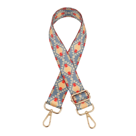 Adjustable Ethnic Geometric Pattern Polyester Replacement Shoulder Strap With Metal Buckles For Crossbody Shoulder Bags