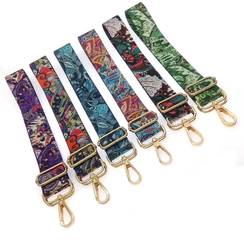 Ethnic Style Printed Adjustable Bag Strap Replacement Wide Polyester Woven Strap For Crossbody Shoulder Bag With Metal Buckle