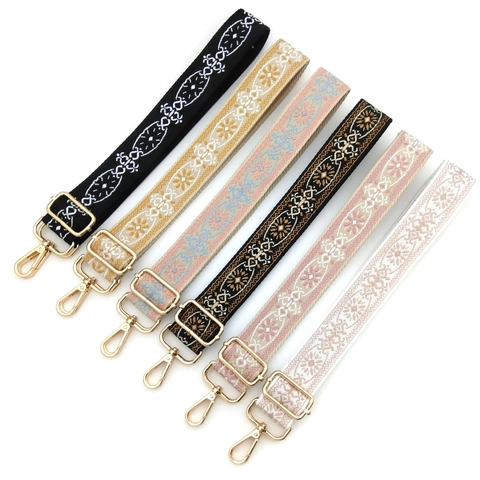 Bohemian Ethnic Style Adjustable Replacement Shoulder Strap For Handbags Wide Jacquard Crossbody Bag Strap Polyester Webbing Alloy Buckle