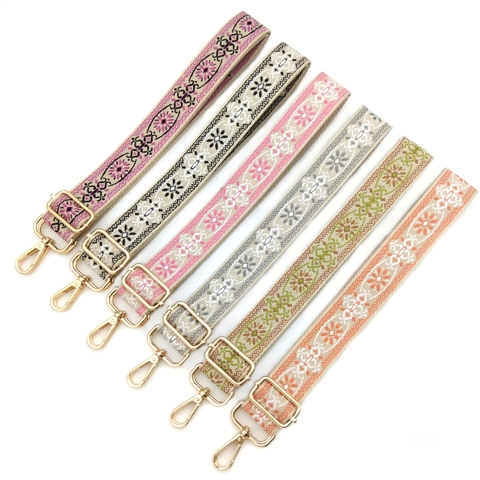Bohemian Ethnic Style Adjustable Replacement Shoulder Strap For Handbags Wide Jacquard Crossbody Bag Strap Polyester Webbing Alloy Buckle