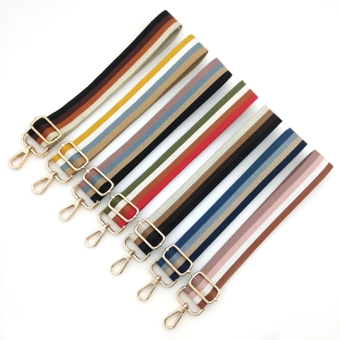 Bandoulière de Sac Rayée Multicolore Ajustable en Polyester Tissé Bandoulière de Rechange avec Boucles en Métal pour Accessoires Sac Femme