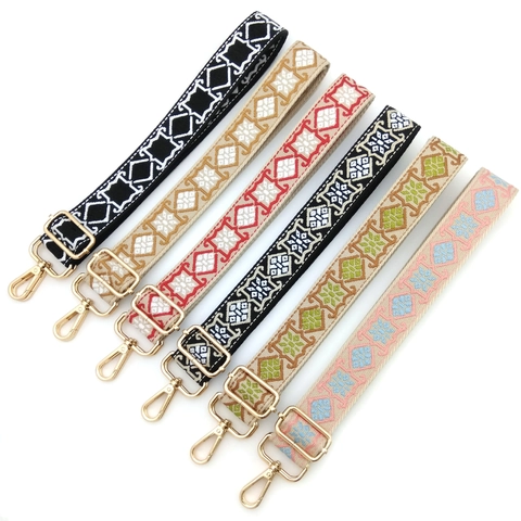 Bohemian Ethnic Geometric Woven Replacement Shoulder Strap For Bags Adjustable Polyester Crossbody Single Strap With Metal Buckles