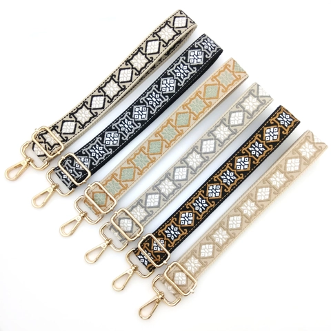 Bohemian Ethnic Geometric Woven Replacement Shoulder Strap For Bags Adjustable Polyester Crossbody Single Strap With Metal Buckles