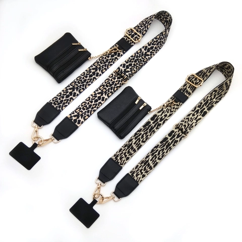 Adjustable Polyester Bag Strap With Mini Purse Wallet And Phone Patch Leopard Floral Pattern Replacement Shoulder Strap For Women