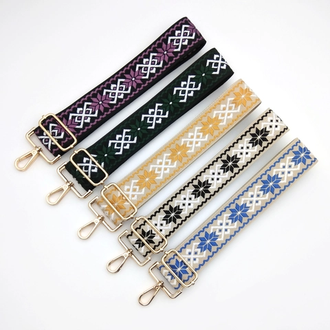 Ethno-Stil Gewebter Taschengurt Ersatz Verstellbarer Umhängegurt Mit Metallschnallen Polyester Bestickter Gurt Für Handtaschen Damen Accessoires Geometrisches Muster