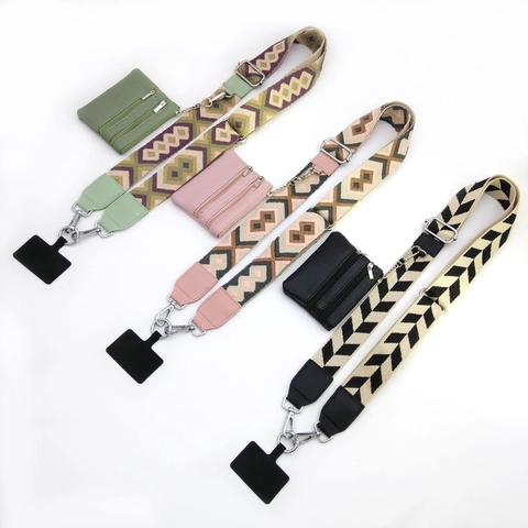 Correa Ajustable para Bolso Estampado de Leopardo Cinturón de Tejido Étnico Con Bolsa con Cremallera Desmontable y Parche para Teléfono
