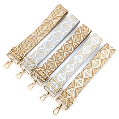 Wide Adjustable Replacement Shoulder Strap For Handbags Polyester Woven Belt With Geometric Jacquard Pattern Metallic Swivel Hooks