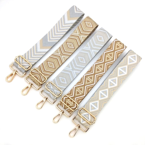 Wide Adjustable Replacement Shoulder Strap For Handbags Polyester Woven Belt With Geometric Jacquard Pattern Metallic Swivel Hooks