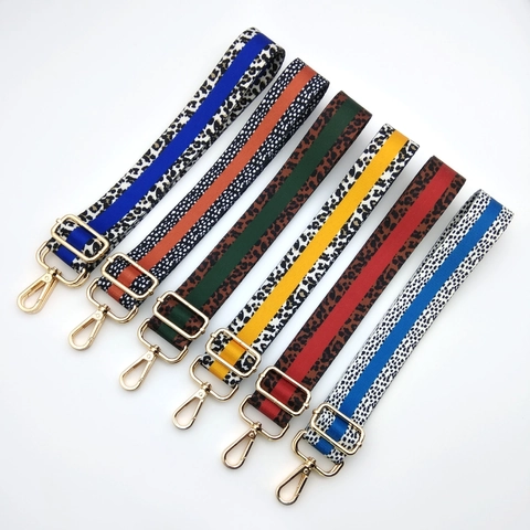 Bandoulière de Sac Réglable Imprimé Léopard Style Guitare de Remplacement en Polyester Tissé Avec Crochets Métalliques pour Sacs à Main Femmes