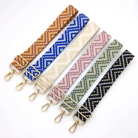 Adjustable Wide Woven Bag Strap Replacement For Crossbody Shoulder Bags Polyester Strap With Geometric Pattern Metal Buckle
