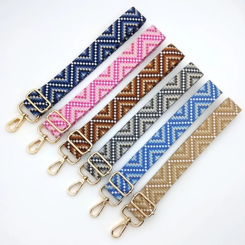 Adjustable Wide Woven Bag Strap Replacement For Crossbody Shoulder Bags Polyester Strap With Geometric Pattern Metal Buckle