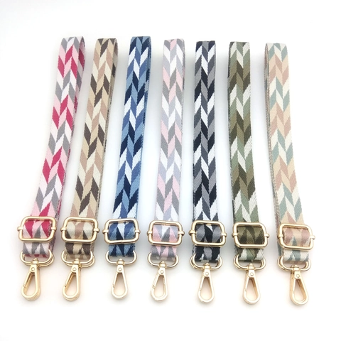 Bandoulière Tissée Ajustable pour Sacs à Main Motif Chevrons Bohème Sangle de Remplacement avec Boucle en Métal Femme