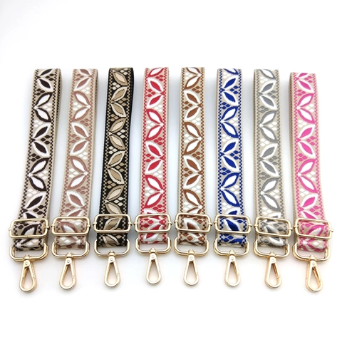 Women's Ethnic Jacquard Bag Strap Adjustable Replacement Shoulder Strap For Handbag Crossbody Bag Geometric Leaves Pattern Polyester Strap