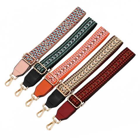 Wide Woven Adjustable Bag Strap Ethnic Geometric Replacement Shoulder Strap For Handbags Crossbody Bags Women Accessories