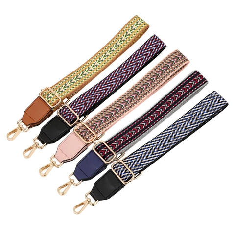 Wide Woven Adjustable Bag Strap Ethnic Geometric Replacement Shoulder Strap For Handbags Crossbody Bags Women Accessories