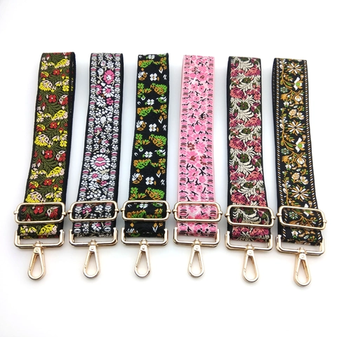 Ethnic Floral Embroidered Wide Purse Straps Adjustable Replacement Shoulder Strap For Handbags Crossbody Bags Women Accessories