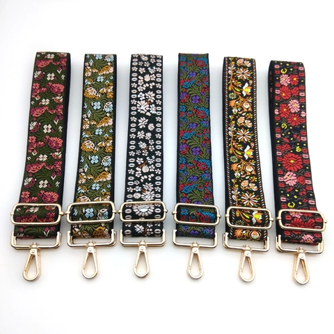 Ethnic Floral Embroidered Wide Purse Straps Adjustable Replacement Shoulder Strap For Handbags Crossbody Bags Women Accessories