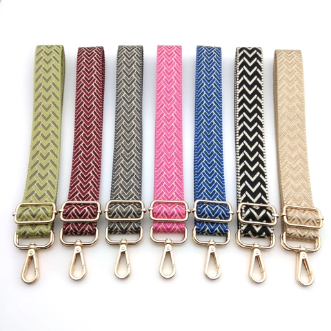 Bandoulière de Sac Tissée Réglable Large avec Motif Chevrons et Crochets Métalliques pour Sacs à Main Accessoires